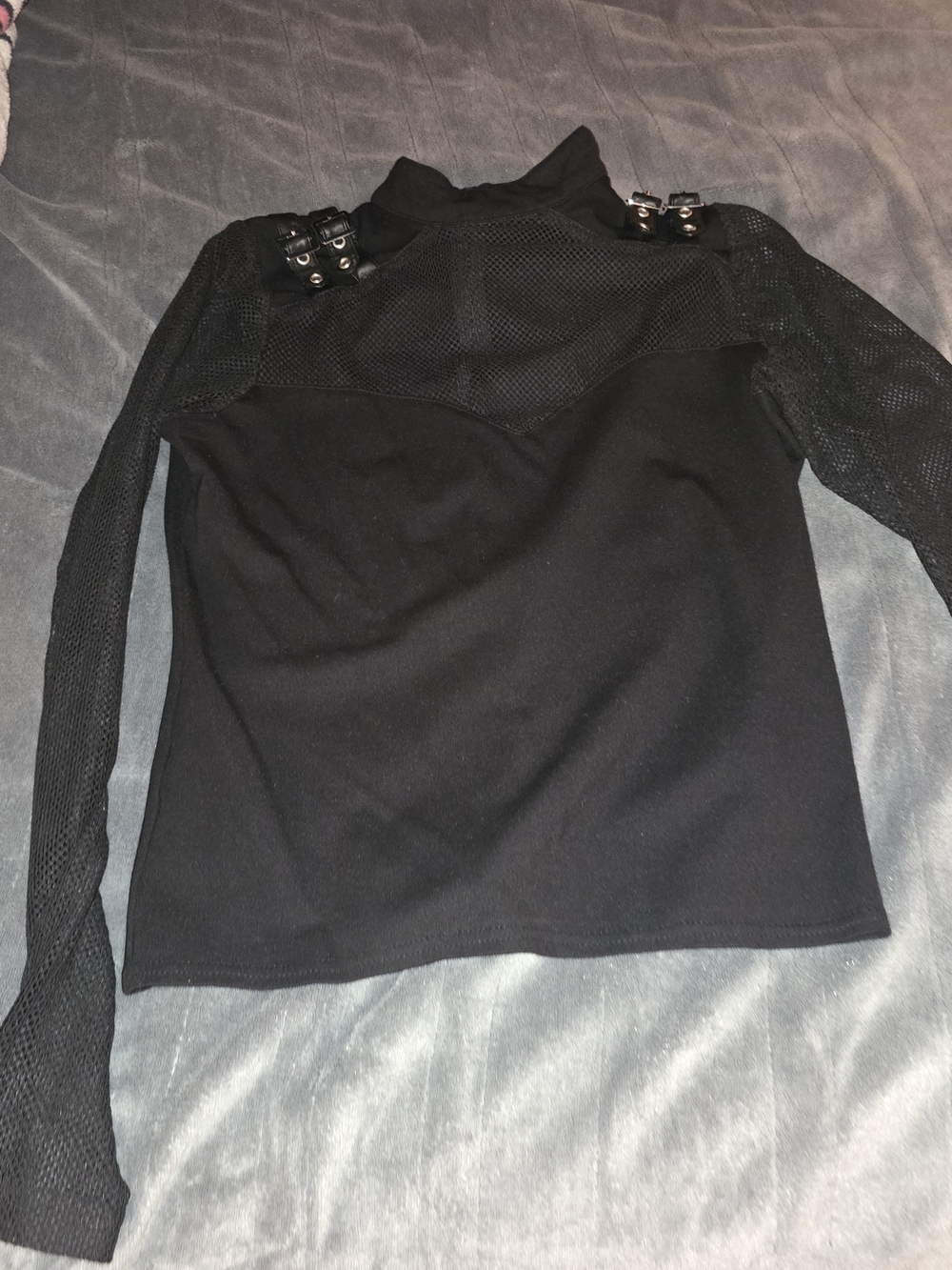 Killstar Black Mesh Sleeve Gothic Top with Buckle Detail